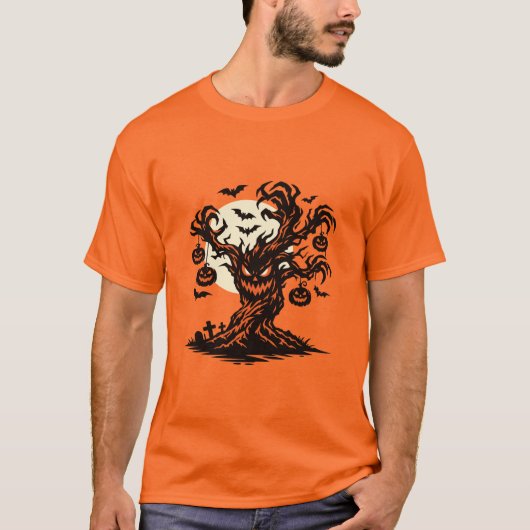 Gruseliger Halloween-Baum-Kürbis T-Shirt (Vorderseite)
