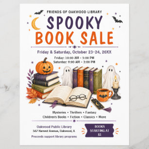 Gruseliger Halloween-Bibliotheksbuchverkauf Flyer
