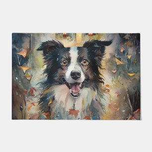 Gruseliger Halloween Border Collie mit Kürbissen Fußmatte