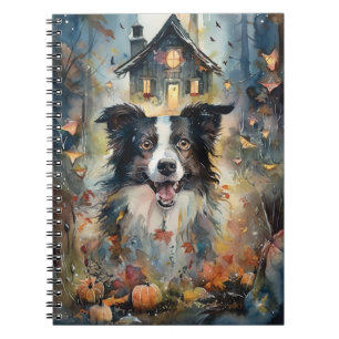 Gruseliger Halloween Border Collie mit Kürbissen Notizblock