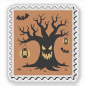 Gruseliger Halloween-Briefmarkenbaum Aufkleber (Vorderseite)