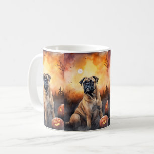 Gruseliger Halloween-Bullmastiff mit Kürbissen Kaffeetasse