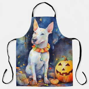 Gruseliger Halloween-Bullterrier mit Kürbissen Schürze