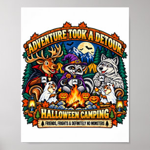 Gruseliger Halloween-Campingplatz mit Waldtieren Poster