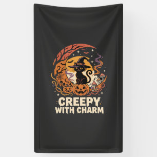 Gruseliger Halloween-Charme-Katze Banner