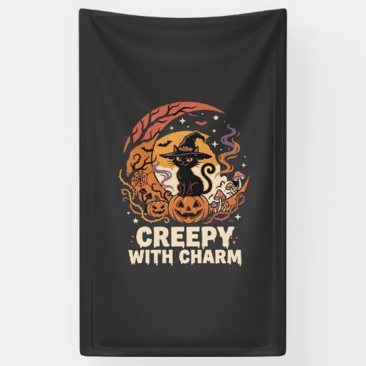 Gruseliger Halloween-Charme-Katze Banner (Vertikal)