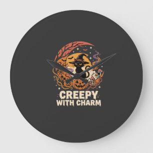 Gruseliger Halloween-Charme-Katze Große Wanduhr