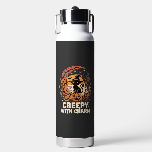 Gruseliger Halloween-Charme-Katze Trinkflasche (Vorderseite)