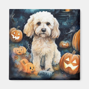 Gruseliger Halloween-Cockapoo mit Kürbissen  Magnet