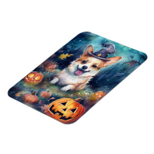 Gruseliger Halloween-Corgi mit Kürbissen Magnet