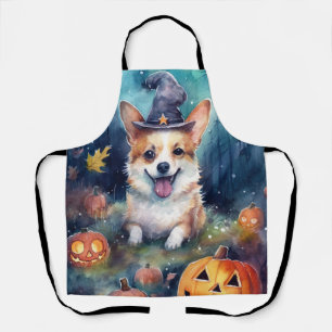 Gruseliger Halloween-Corgi mit Kürbissen Schürze