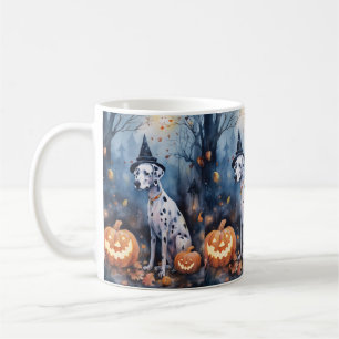 Gruseliger Halloween-Dalmater mit Kürbissen Kaffeetasse