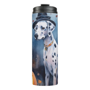 Gruseliger Halloween-Dalmation mit Kürbissen Thermosbecher