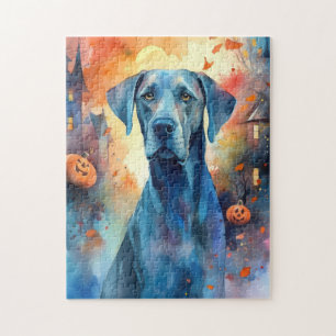 Gruseliger Halloween Dogge mit Kürbissen Puzzle