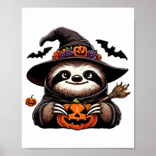 Gruseliger Halloween-Faultier-Hexenhut-Kostüm-spoo Poster