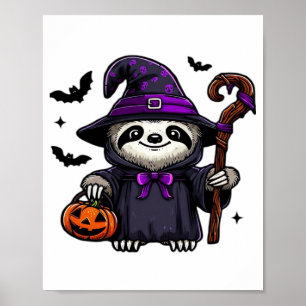 Gruseliger Halloween-Faultier-Hexenhut-Kostüm-spoo Poster