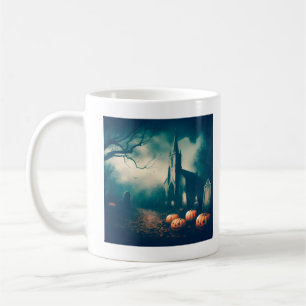 Gruseliger Halloween-Friedhof im vintage-rustikale Kaffeetasse