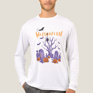 Gruseliger Halloween-Friedhof-Kürbisse-Fledermaus- Tri-Blend Shirt