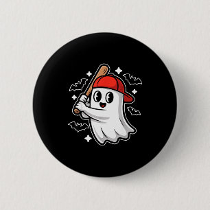 Gruseliger Halloween-Geist und Fledermäuse Basebal Button