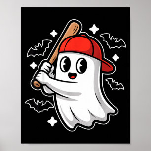 Gruseliger Halloween-Geist und Fledermäuse Basebal Poster