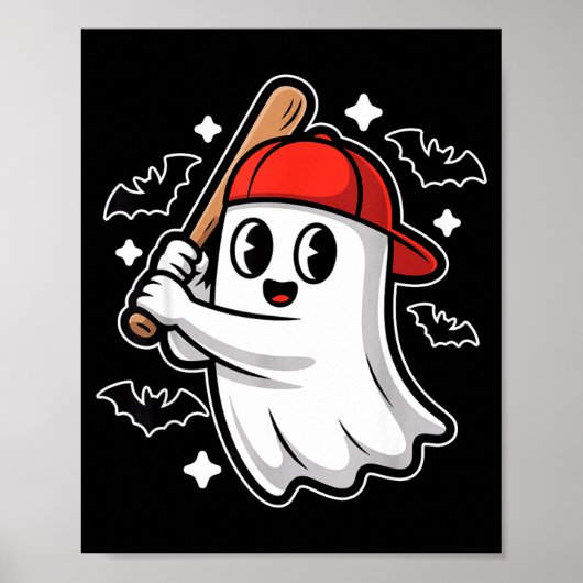 Gruseliger Halloween-Geist und Fledermäuse Basebal Poster (Vorne)