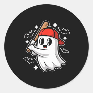 Gruseliger Halloween-Geist und Fledermäuse Basebal Runder Aufkleber