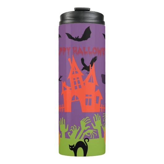 Gruseliger Halloween-Geister-Silhouette Lila Nacht Thermosbecher (Vorderseite)