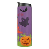 Gruseliger Halloween-Geister-Silhouette Lila Nacht Thermosbecher (Nach rechts gedreht)
