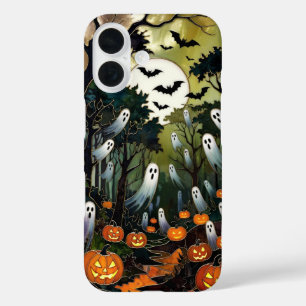 Gruseliger Halloween-Handyhülle-Geist-Kürbis-Wald iPhone 16 Hülle