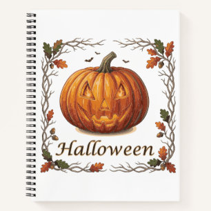 Gruseliger Halloween-Kürbis-Herbstblattrahmen Notizblock