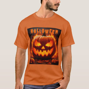 Gruseliger Halloween-Kürbis mit Flamme T-Shirt