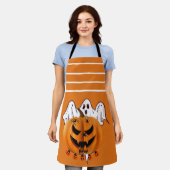 Gruseliger Halloween-Kürbis mit Geist und Spinne D Schürze (Getragen)