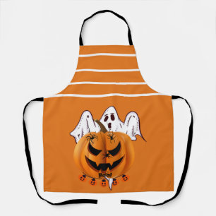 Gruseliger Halloween-Kürbis mit Geist und Spinne D Schürze
