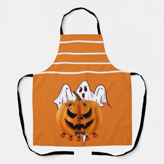 Gruseliger Halloween-Kürbis mit Geist und Spinne D Schürze (Vorderseite)