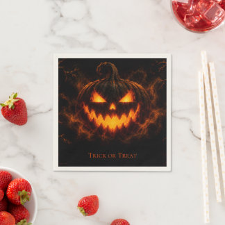 Gruseliger Halloween-Kürbis mit Glüh-Effekt Serviette