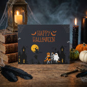 Gruseliger Halloween-Kürbis oder Gespensterhaus Ha Postkarte