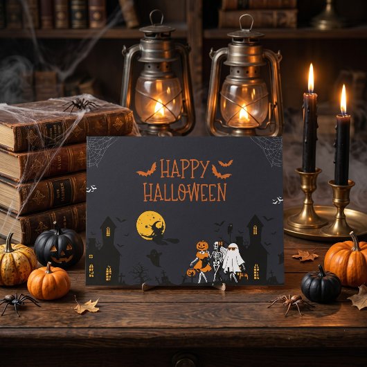 Gruseliger Halloween-Kürbis oder Gespensterhaus Ha Postkarte