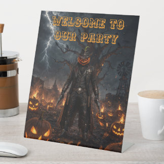 Gruseliger Halloween-Kürbis-Sheriff-Cowboy-Blitz Sockelschild