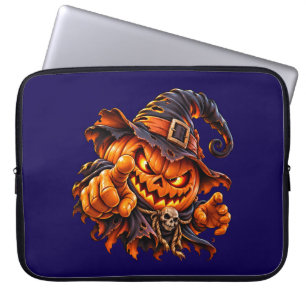 Gruseliger Halloween-Kürbis zeigt Finger Laptop-Hü Laptopschutzhülle