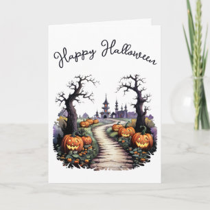Gruseliger Halloween-Kürbisgarten im Vintage-Stil Karte