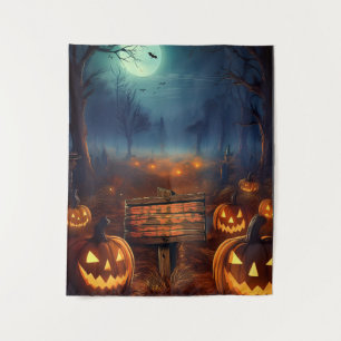 Gruseliger Halloween-Kürbisgarten Wandteppich