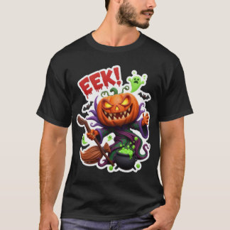Gruseliger Halloween-Kürbislaternen-Hexenbesen cau T-Shirt