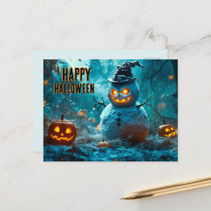 Gruseliger Halloween mit böser Schneemann, Kürbis Feiertagspostkarte