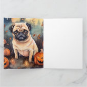 Gruseliger Halloween-Mops mit Kürbissen Karte (Innenseite)
