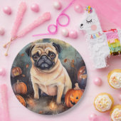 Gruseliger Halloween-Mops mit Kürbissen Pappteller (Party)