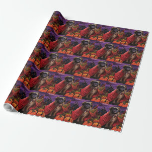 Gruseliger Halloween-Pekingeser-Vampir-Kürbis Geschenkpapier