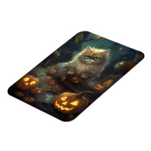 Gruseliger Halloween Perserkatze mit Kürbissen Magnet