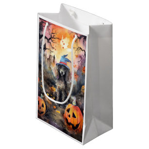 Gruseliger Halloween-Pudel mit Kürbissen Kleine Geschenktüte