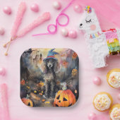 Gruseliger Halloween-Pudel mit Kürbissen Pappteller (Party)