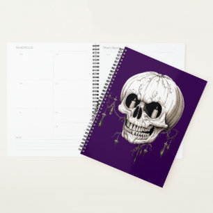 Gruseliger Halloween-Schädel mit Fledermaus-Motive Planer
